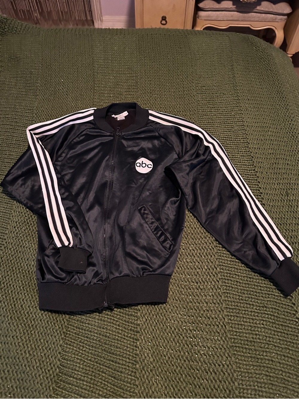 Classic ABC Logo Black Track-Style Zip Jacket with White Stripes